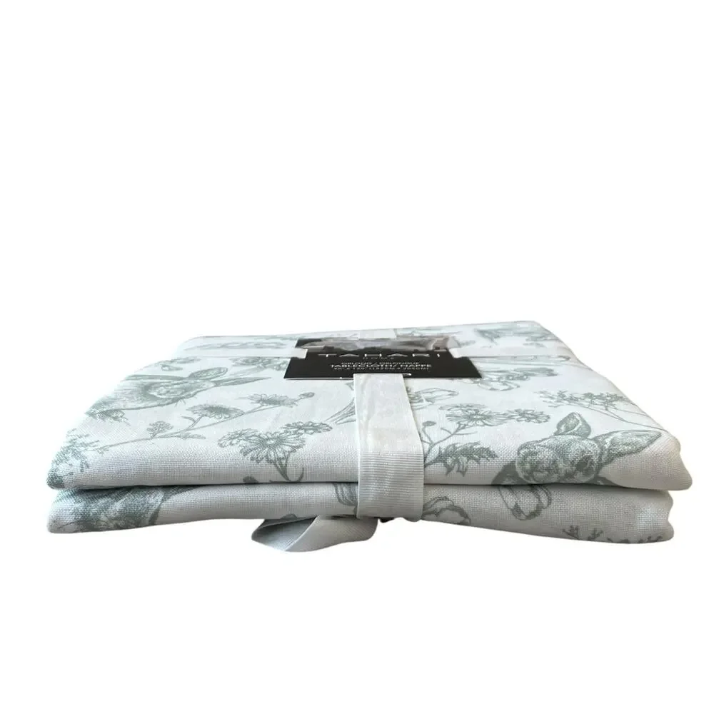 Tahari Floral Bunny Tablecloth 60x120 Sage Green & White Easter Decor NEW